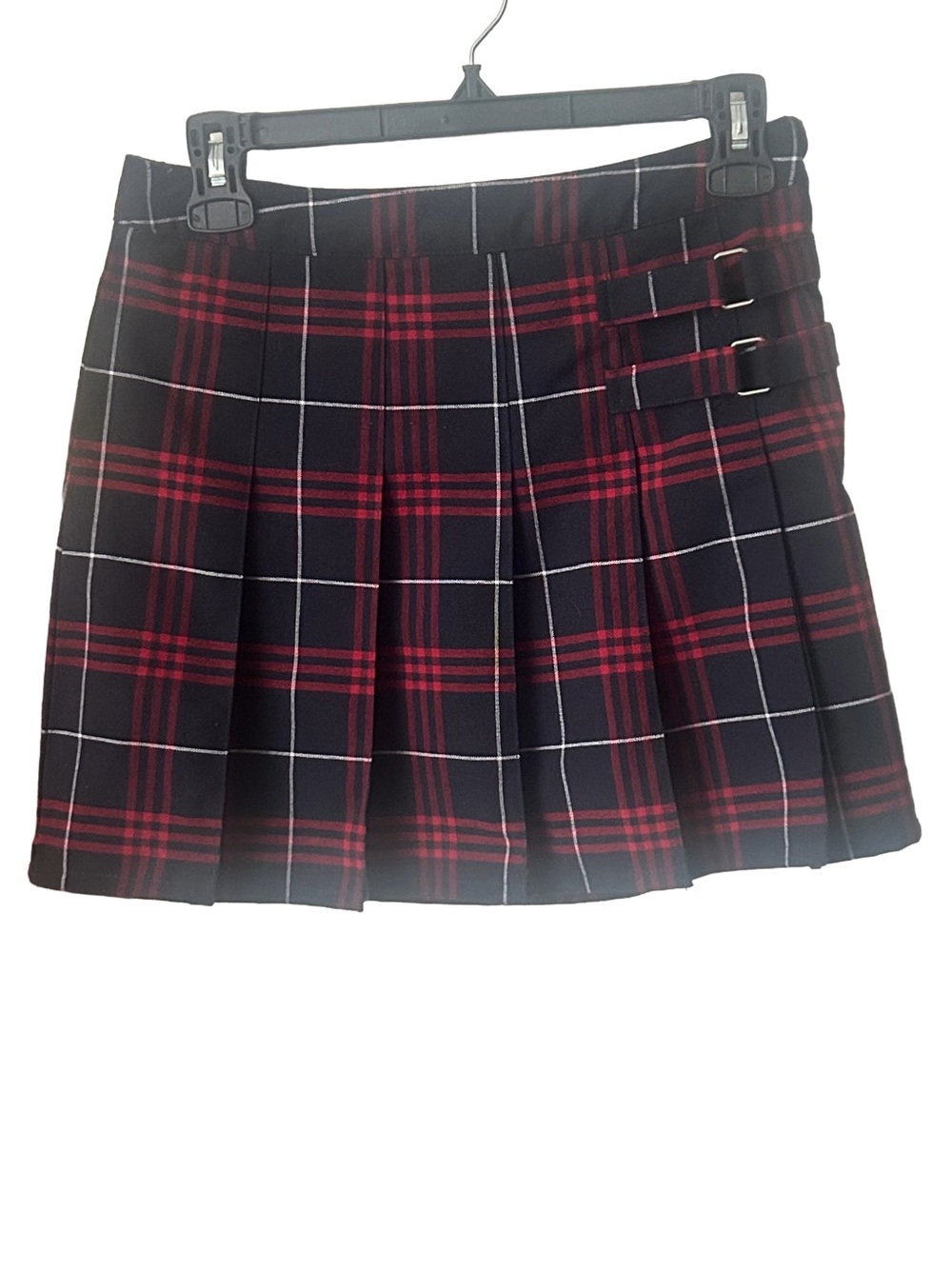 French Toast Black Plaid Mini Skirt with Red & White Windowpane,Sz 14 youth
